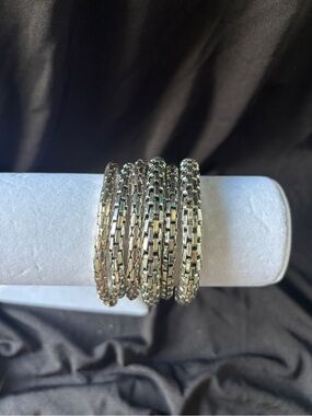 Silver Tone Multi-Stack Box Chain Bangle Set - Women’s Jewelry